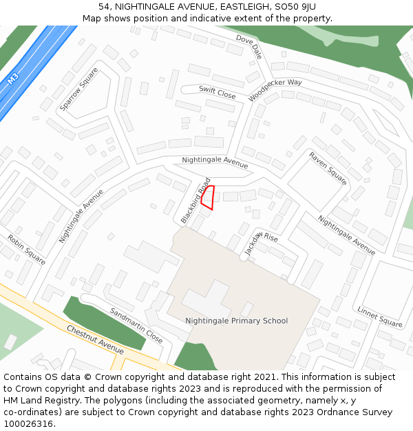 54, NIGHTINGALE AVENUE, EASTLEIGH, SO50 9JU: Location map and indicative extent of plot