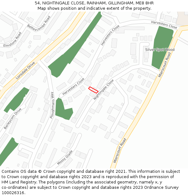 54, NIGHTINGALE CLOSE, RAINHAM, GILLINGHAM, ME8 8HR: Location map and indicative extent of plot