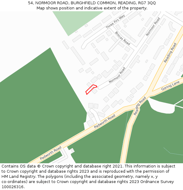 54, NORMOOR ROAD, BURGHFIELD COMMON, READING, RG7 3QQ: Location map and indicative extent of plot