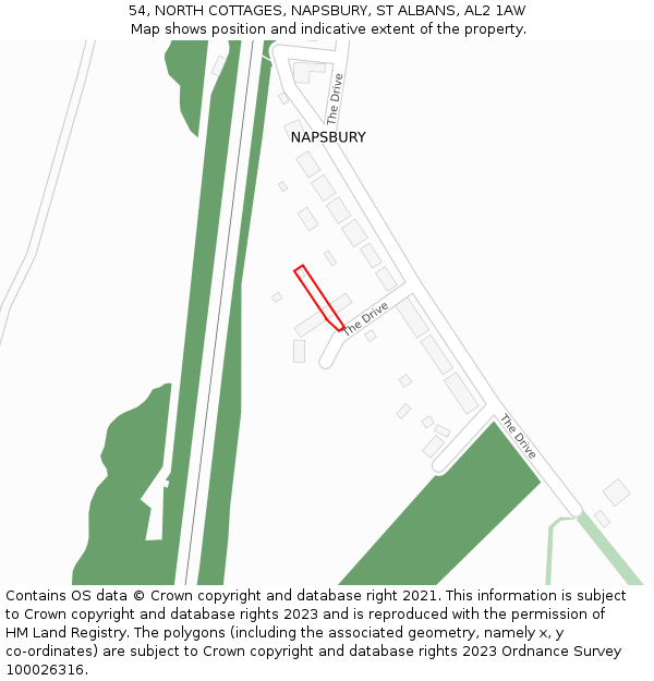 54, NORTH COTTAGES, NAPSBURY, ST ALBANS, AL2 1AW: Location map and indicative extent of plot