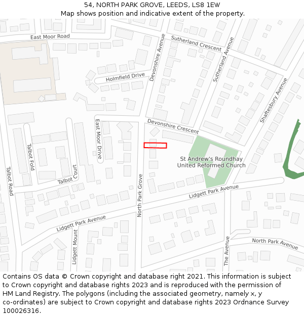 54, NORTH PARK GROVE, LEEDS, LS8 1EW: Location map and indicative extent of plot