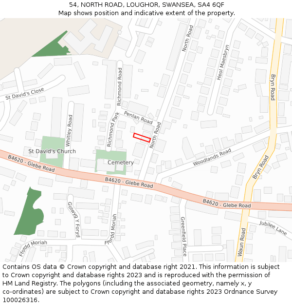 54, NORTH ROAD, LOUGHOR, SWANSEA, SA4 6QF: Location map and indicative extent of plot