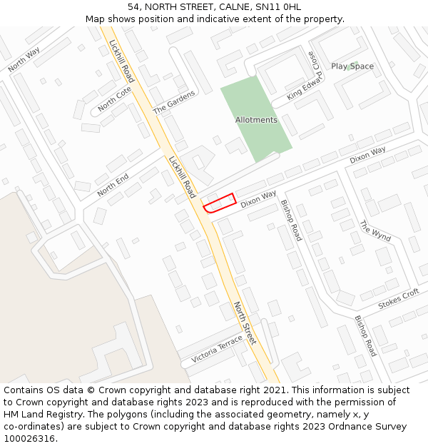 54, NORTH STREET, CALNE, SN11 0HL: Location map and indicative extent of plot