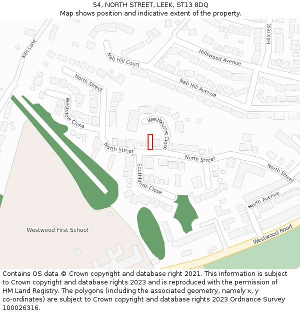 54, NORTH STREET, LEEK, ST13 8DQ: Location map and indicative extent of plot