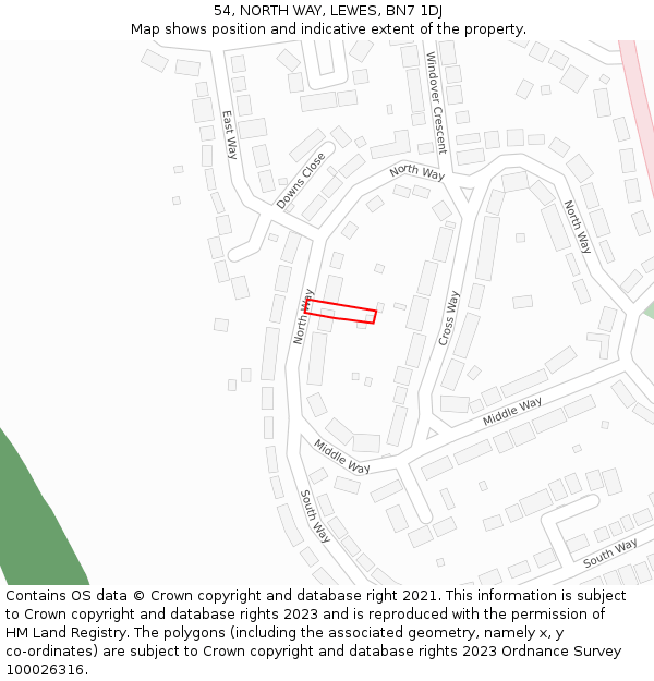 54, NORTH WAY, LEWES, BN7 1DJ: Location map and indicative extent of plot