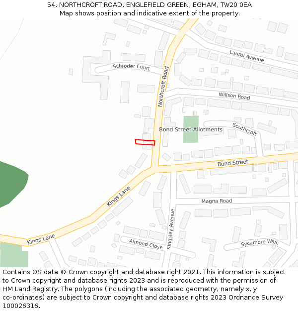 54, NORTHCROFT ROAD, ENGLEFIELD GREEN, EGHAM, TW20 0EA: Location map and indicative extent of plot