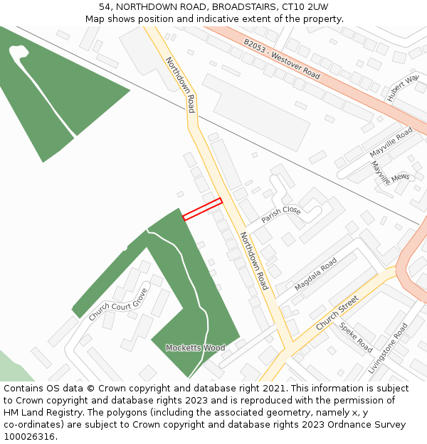 54, NORTHDOWN ROAD, BROADSTAIRS, CT10 2UW: Location map and indicative extent of plot