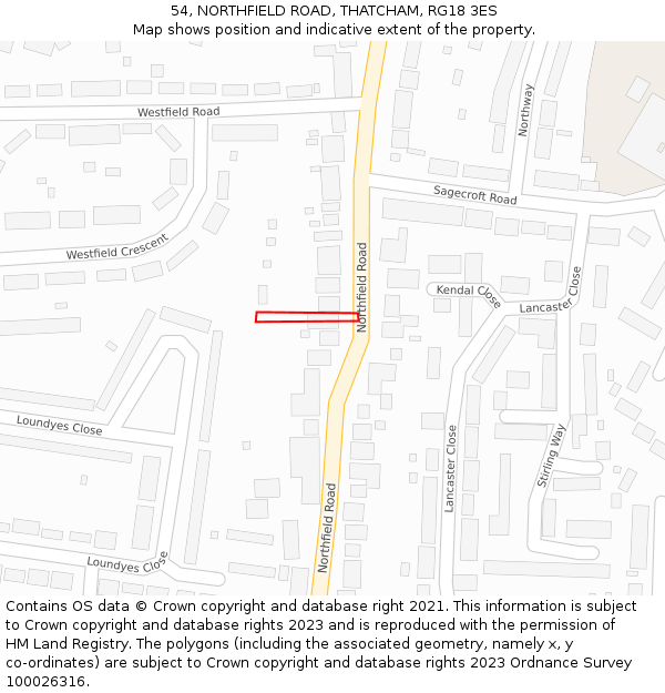 54, NORTHFIELD ROAD, THATCHAM, RG18 3ES: Location map and indicative extent of plot