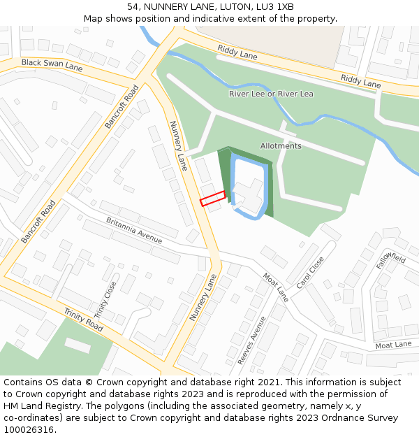 54, NUNNERY LANE, LUTON, LU3 1XB: Location map and indicative extent of plot