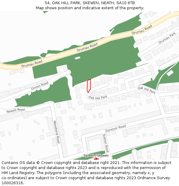 54, OAK HILL PARK, SKEWEN, NEATH, SA10 6TB: Location map and indicative extent of plot