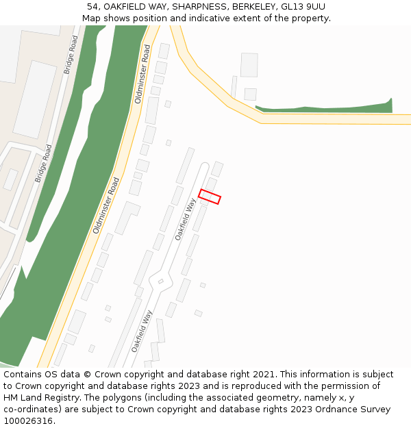 54, OAKFIELD WAY, SHARPNESS, BERKELEY, GL13 9UU: Location map and indicative extent of plot