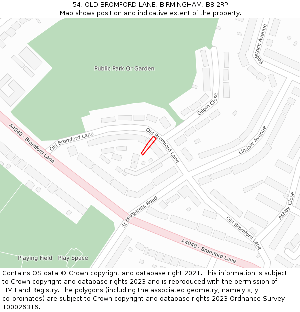 54, OLD BROMFORD LANE, BIRMINGHAM, B8 2RP: Location map and indicative extent of plot