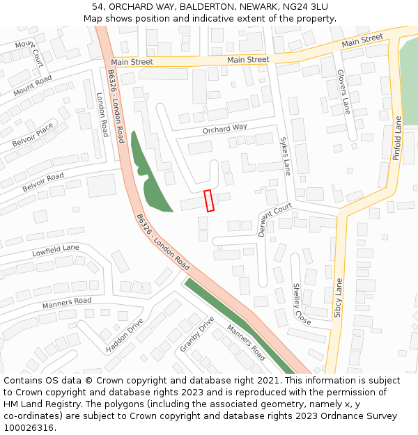 54, ORCHARD WAY, BALDERTON, NEWARK, NG24 3LU: Location map and indicative extent of plot