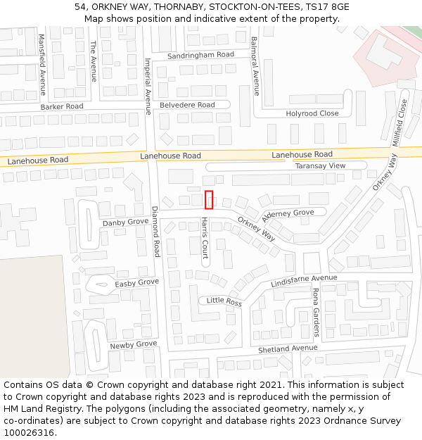54, ORKNEY WAY, THORNABY, STOCKTON-ON-TEES, TS17 8GE: Location map and indicative extent of plot