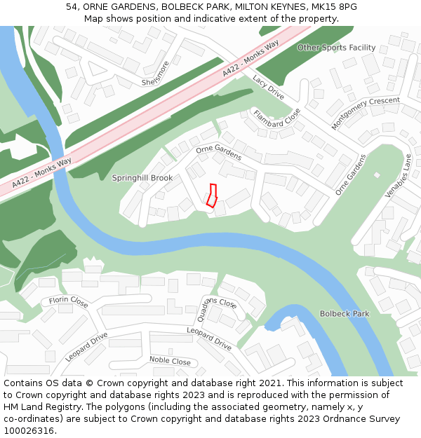 54, ORNE GARDENS, BOLBECK PARK, MILTON KEYNES, MK15 8PG: Location map and indicative extent of plot