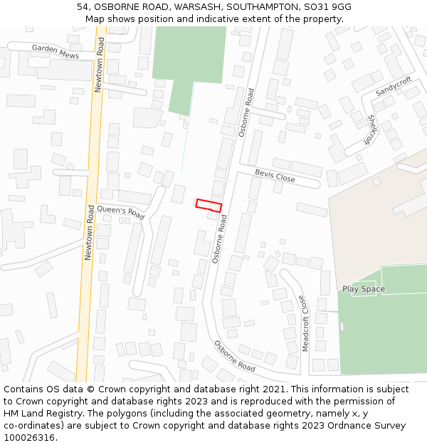 54, OSBORNE ROAD, WARSASH, SOUTHAMPTON, SO31 9GG: Location map and indicative extent of plot