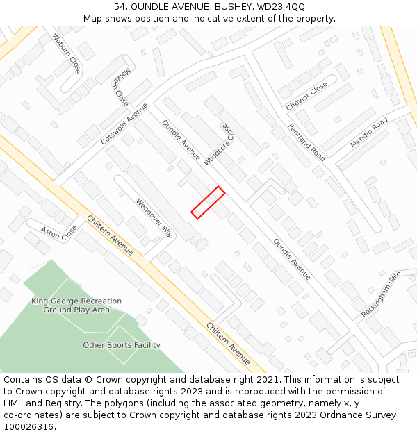 54, OUNDLE AVENUE, BUSHEY, WD23 4QQ: Location map and indicative extent of plot