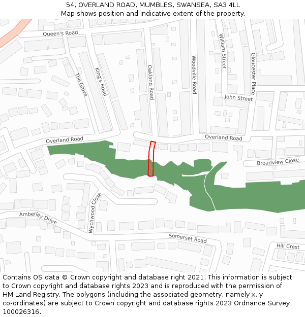 54, OVERLAND ROAD, MUMBLES, SWANSEA, SA3 4LL: Location map and indicative extent of plot