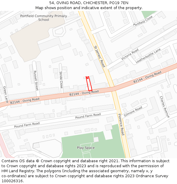 54, OVING ROAD, CHICHESTER, PO19 7EN: Location map and indicative extent of plot