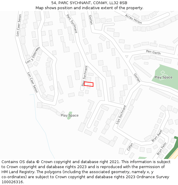 54, PARC SYCHNANT, CONWY, LL32 8SB: Location map and indicative extent of plot