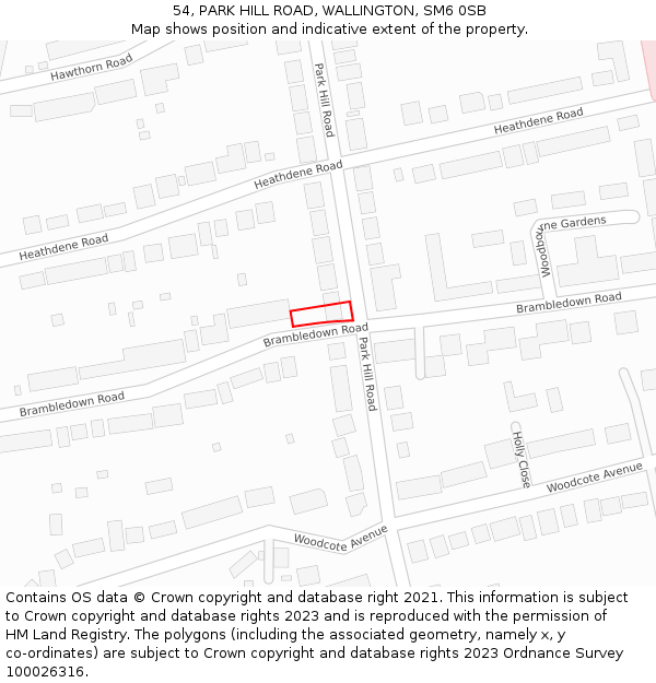 54, PARK HILL ROAD, WALLINGTON, SM6 0SB: Location map and indicative extent of plot