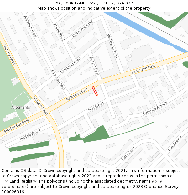 54, PARK LANE EAST, TIPTON, DY4 8RP: Location map and indicative extent of plot