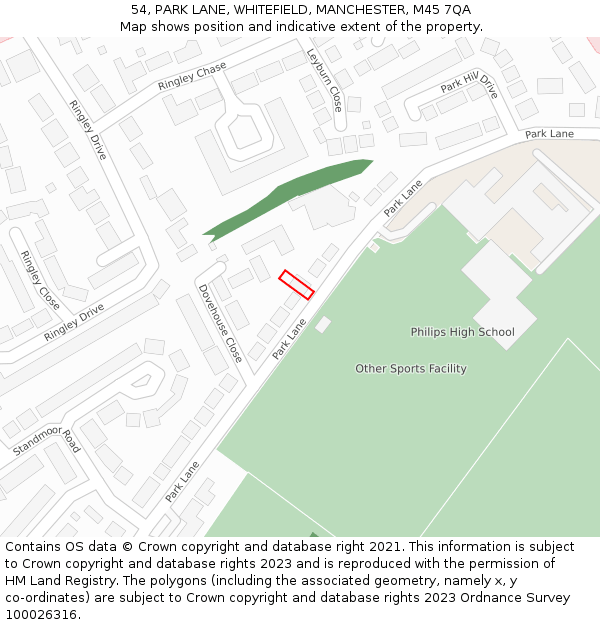 54, PARK LANE, WHITEFIELD, MANCHESTER, M45 7QA: Location map and indicative extent of plot