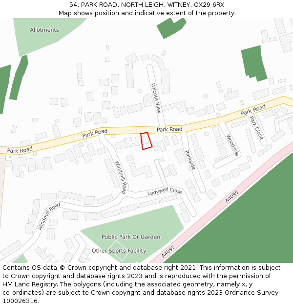 54, PARK ROAD, NORTH LEIGH, WITNEY, OX29 6RX: Location map and indicative extent of plot