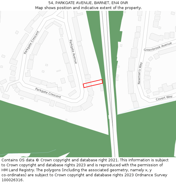 54, PARKGATE AVENUE, BARNET, EN4 0NR: Location map and indicative extent of plot