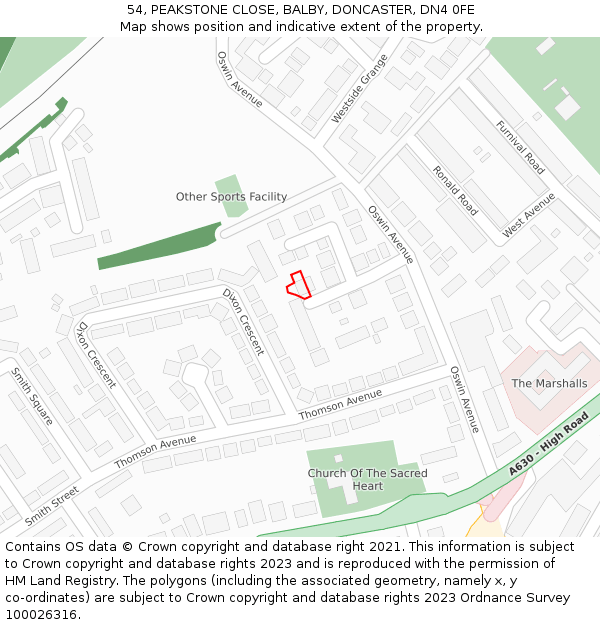 54, PEAKSTONE CLOSE, BALBY, DONCASTER, DN4 0FE: Location map and indicative extent of plot