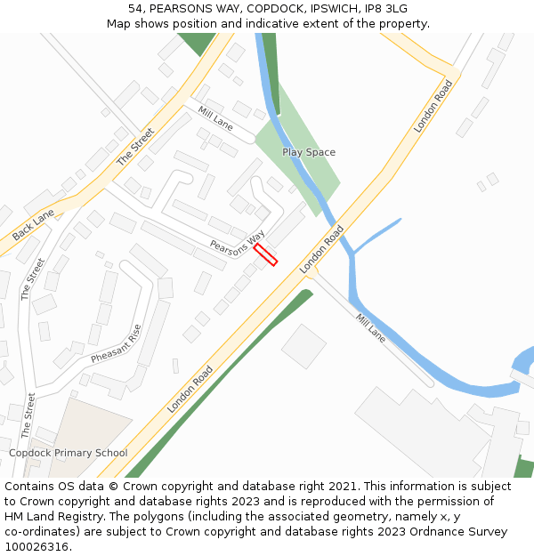 54, PEARSONS WAY, COPDOCK, IPSWICH, IP8 3LG: Location map and indicative extent of plot