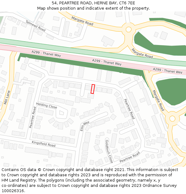 54, PEARTREE ROAD, HERNE BAY, CT6 7EE: Location map and indicative extent of plot