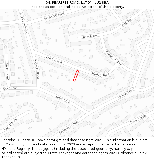 54, PEARTREE ROAD, LUTON, LU2 8BA: Location map and indicative extent of plot