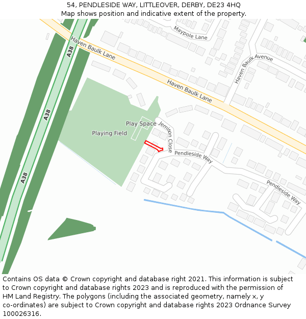 54, PENDLESIDE WAY, LITTLEOVER, DERBY, DE23 4HQ: Location map and indicative extent of plot