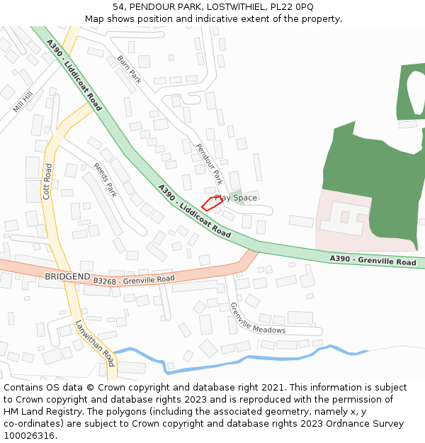 54, PENDOUR PARK, LOSTWITHIEL, PL22 0PQ: Location map and indicative extent of plot