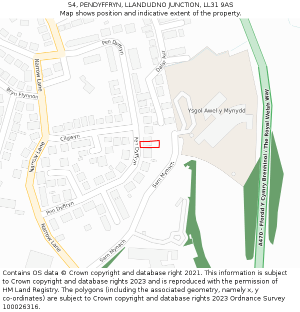 54, PENDYFFRYN, LLANDUDNO JUNCTION, LL31 9AS: Location map and indicative extent of plot