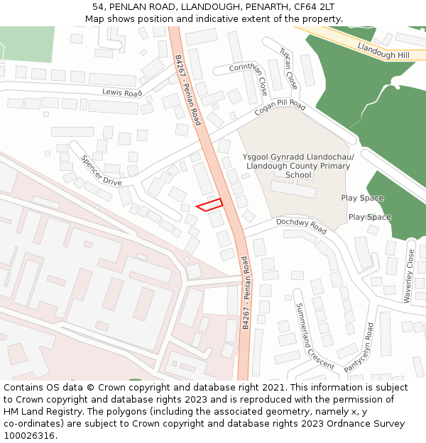 54, PENLAN ROAD, LLANDOUGH, PENARTH, CF64 2LT: Location map and indicative extent of plot