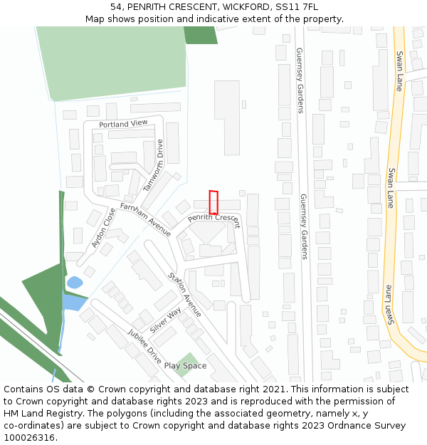 54, PENRITH CRESCENT, WICKFORD, SS11 7FL: Location map and indicative extent of plot
