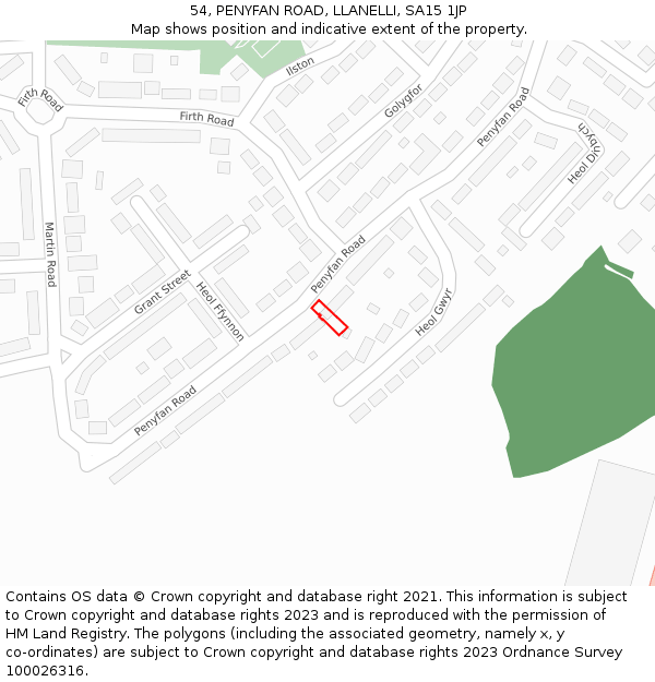 54, PENYFAN ROAD, LLANELLI, SA15 1JP: Location map and indicative extent of plot