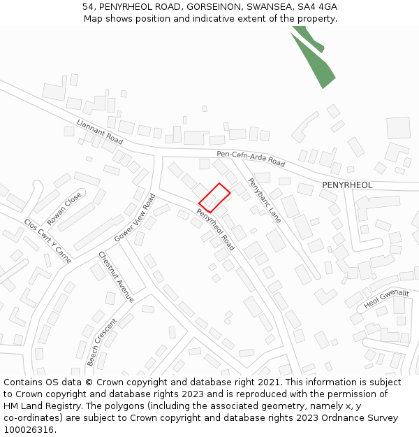 54, PENYRHEOL ROAD, GORSEINON, SWANSEA, SA4 4GA: Location map and indicative extent of plot