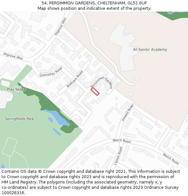 54, PERSIMMON GARDENS, CHELTENHAM, GL51 0UF: Location map and indicative extent of plot