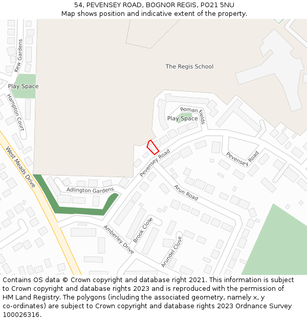 54, PEVENSEY ROAD, BOGNOR REGIS, PO21 5NU: Location map and indicative extent of plot