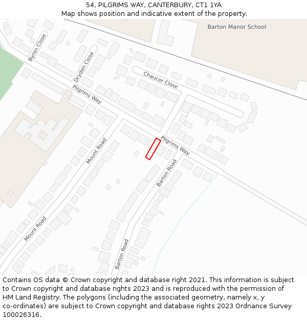 54, PILGRIMS WAY, CANTERBURY, CT1 1YA: Location map and indicative extent of plot