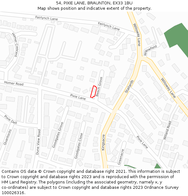 54, PIXIE LANE, BRAUNTON, EX33 1BU: Location map and indicative extent of plot