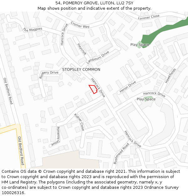 54, POMEROY GROVE, LUTON, LU2 7SY: Location map and indicative extent of plot