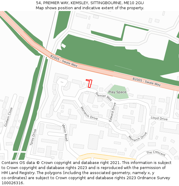 54, PREMIER WAY, KEMSLEY, SITTINGBOURNE, ME10 2GU: Location map and indicative extent of plot