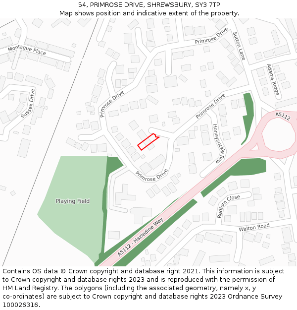 54, PRIMROSE DRIVE, SHREWSBURY, SY3 7TP: Location map and indicative extent of plot