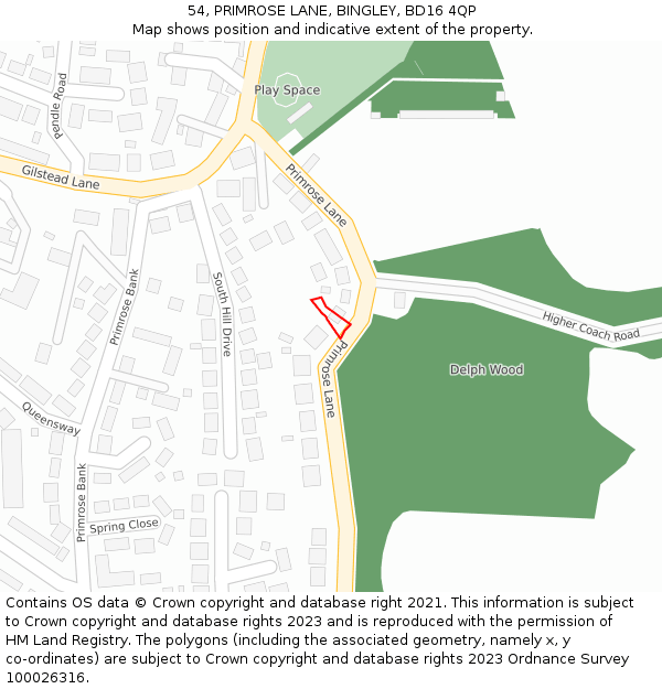 54, PRIMROSE LANE, BINGLEY, BD16 4QP: Location map and indicative extent of plot