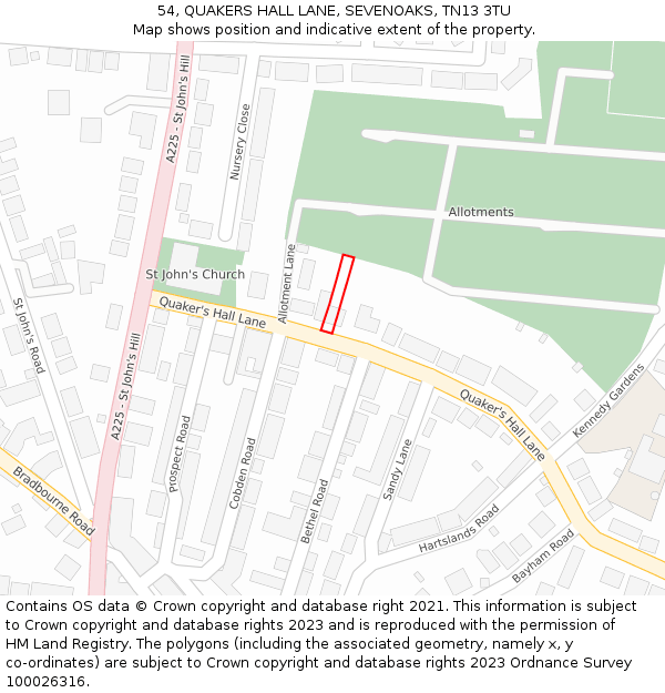 54, QUAKERS HALL LANE, SEVENOAKS, TN13 3TU: Location map and indicative extent of plot