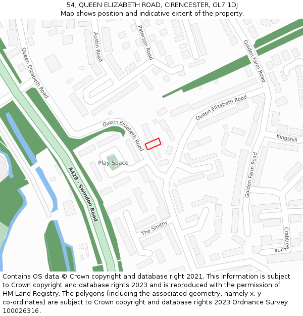 54, QUEEN ELIZABETH ROAD, CIRENCESTER, GL7 1DJ: Location map and indicative extent of plot